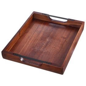 Wood Serving Tray, Acacia Wooden Tray Board with Handles, Decorative Rustic Serving Trays Platter, Ideal for Breakfast in Bed, Lunch, Kitchen