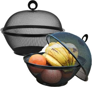 Fruit Basket With Lid - Decorative Fruit Bowl Metal Wire Basket Covered Fruit Bowl Strainer For Fruits Vegetables Fruit Display Stand Keeps Flies