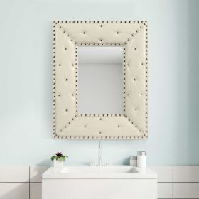 WHITE Rectangle Decorative Wall Hanging Mirror,Rivet Decoration,PU Covered MDF Framed Mirror for Bedroom Living Room Vanity Entryway Wall Decor