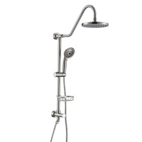Shower System with Rain Showerhead, 5-Function Hand Shower, Adjustable Slide Bar and Soap Dish for Bathroom Shower Faucet Set, Brushed Nickel Fin