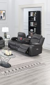 Power Motion Sofa 1pc Contemporary Charcoal Color Gel Leatherette Storage Arms w Cup Holder Living Room Furniture