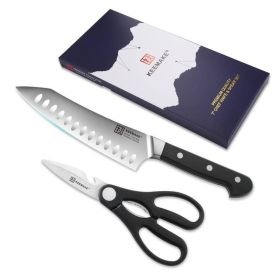 2Pcs Chef Knife Set Stainless Steel Kitchen Shears Scissor Cutlery Slicing Gift (Option: Black)