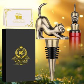 Elegant Upturned Cat Shaped Red Wine Stopper Set With Metallic Luster Bottle Stopper Gift Box, High-end Accessories For Wine Enthusiasts, A Must- (Option: Bronze)