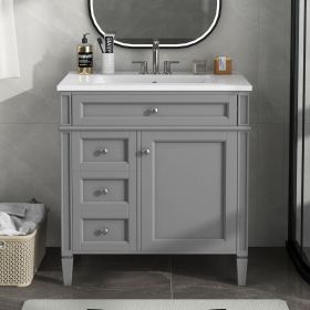 30'' Bathroom Vanity with Top Sink, Modern Bathroom Storage Cabinet with 2 Drawers and a Tip-out Drawer, Single Sink Bathroom Vanity (Color: as Pic)