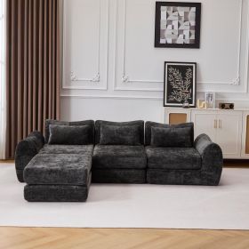 Foldable Wave Star Modular Sofa, Chenille Fabric for Living Room & Bedroom, Instant Expansion Comfortable Creative Furniture with 1 Middle Seat (Main Color: Black, Main Material: Fabric)