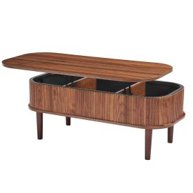 39.4 in Lift Top Coffee Table, Fluted Oval Coffee Table with 3 Hidden Compartment, Mid Century Wooden Oval Center Desk with Storage (Default: Default)