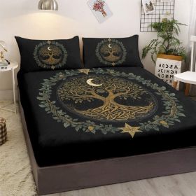 3pcs Tree Of Life Minimalist Comfort Series Bed Fitted Sheet And Two Pillowcases Bedding For All Seasons Use (Option: Twin-Black)