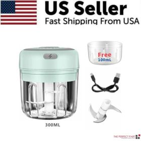 Electric 300ML Garlic Press Chopper Chili Onion Fruits Meat Mincer Blender Mixer (Option: Green)